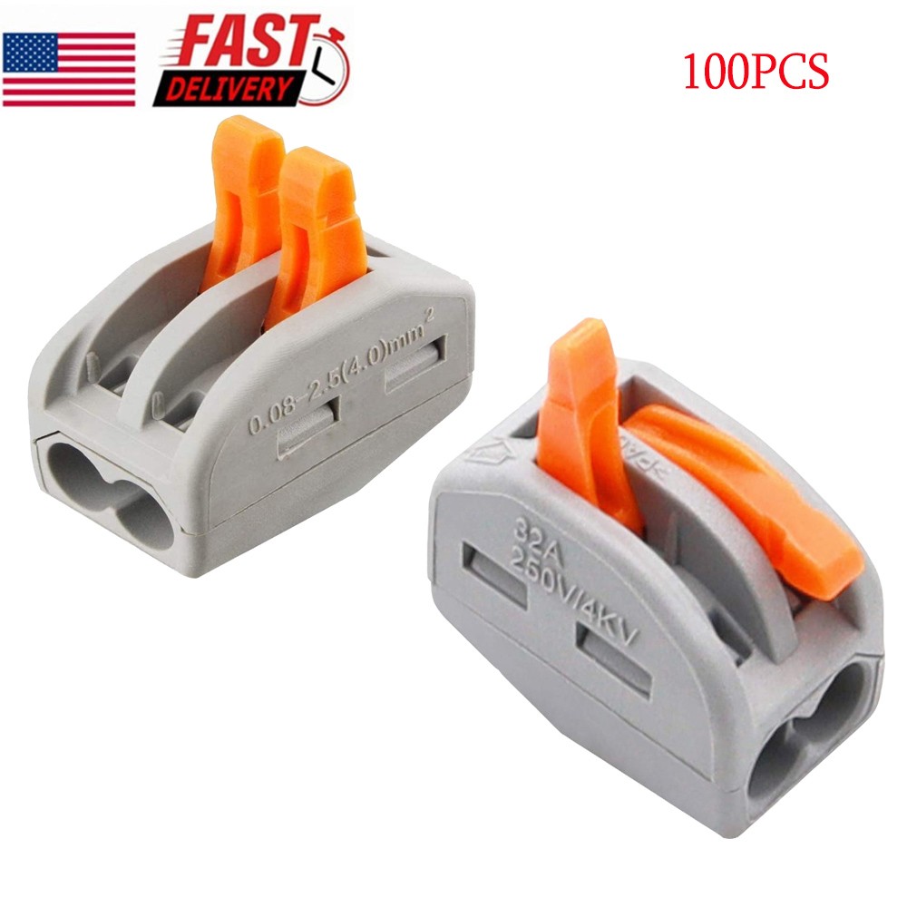 100PCS 2 Way Reusable Spring Lever Terminal Block Electric Wire Cable Connectors