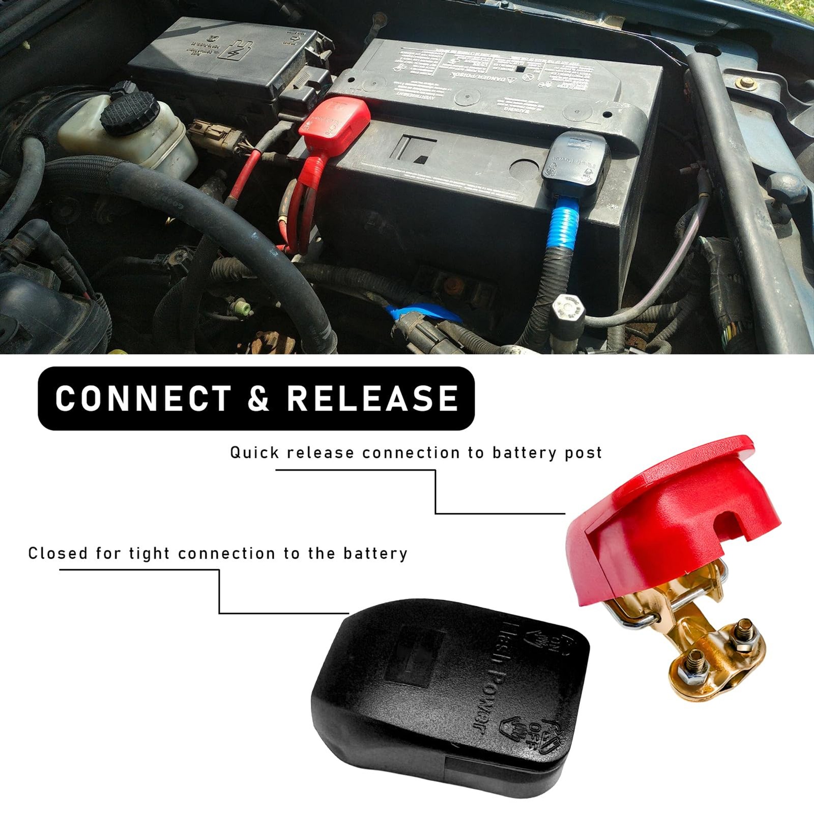KVAEY Quick Release Connectors Battery Terminal Clamp, Quick Disconnect Top Post