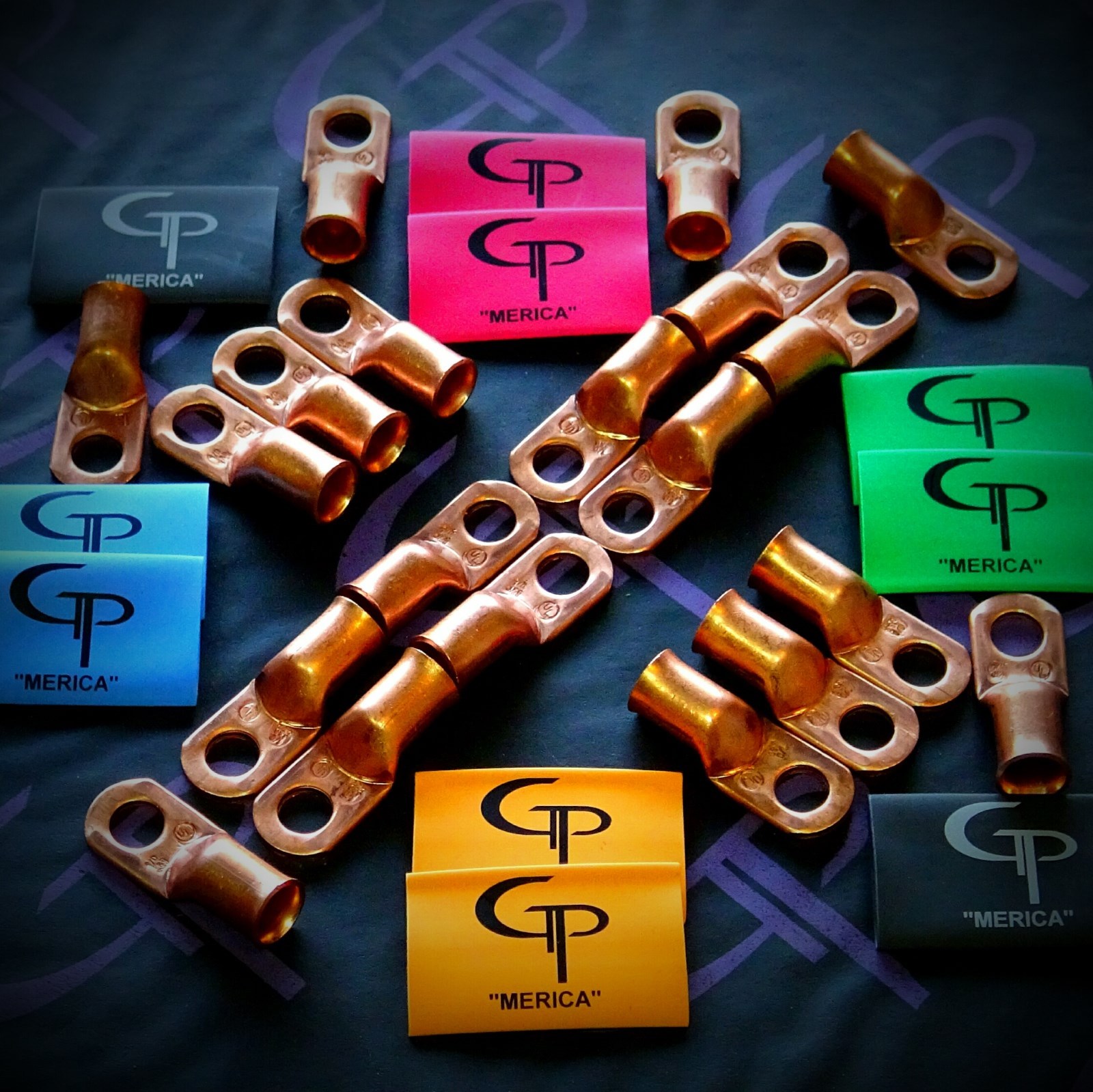 (10) 1/0 AWG Gauge Copper Lugs w/ ORANGE & BLACK Heat Shrink Ring Terminals