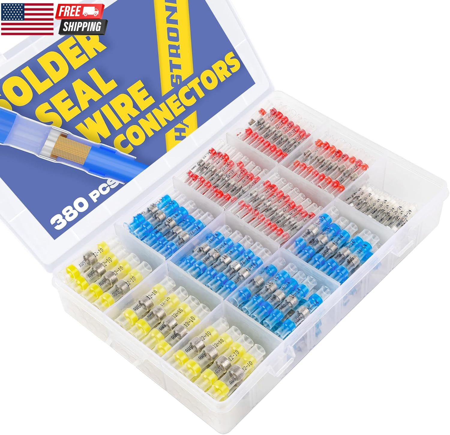 380 Pcs Marine Grade Solder Seal Wire Connectors Kit Waterproof Heat Shrink Butt