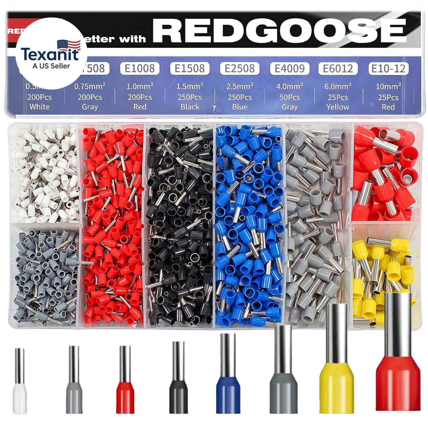 1200PCS Assorted Wire Ferrules Terminals Kit, AWG 22-10 Insulated Copper Crimp C