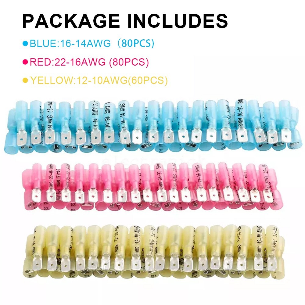 220PCS Heat Shrink Spade Male & Female Electrical Wire Terminals Connectors Kit