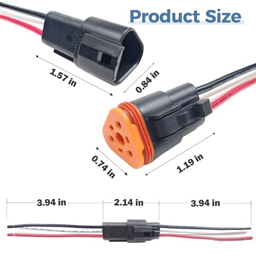6 Kit Deutsch DT 3 Pin Black Male Female Wiring Harness, 16 AWG 6Set Black 3Pin