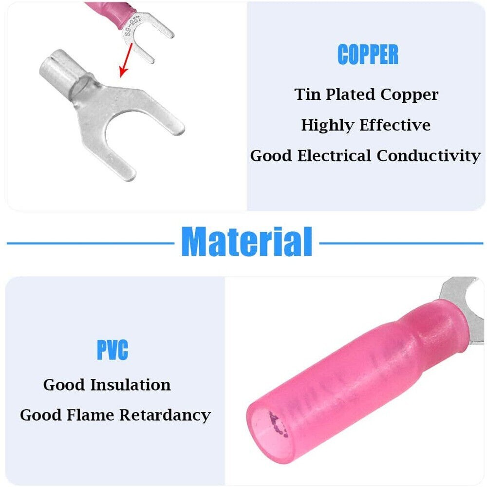 100pcs Pre-Insulated Electrical Heat Shrink Fork Wire Spade Crimp Terminals