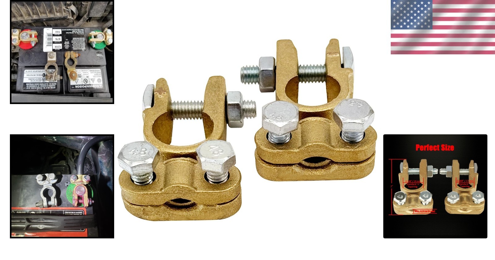 Durable Brass Battery Terminal Connectors Set for Marine and Auto Applications