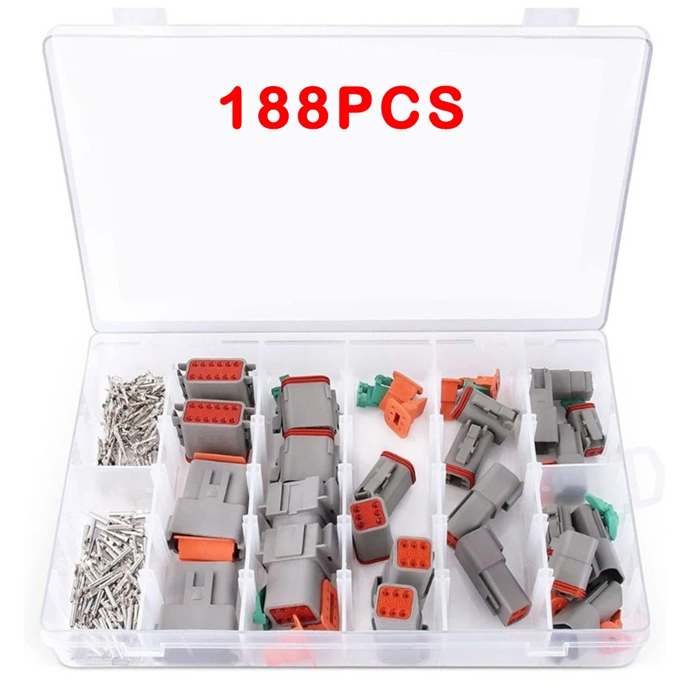188Pcs/1Set Heavy Duty Deutsch DT Waterproof Connector Kit 2-12 Pin for Vehicles