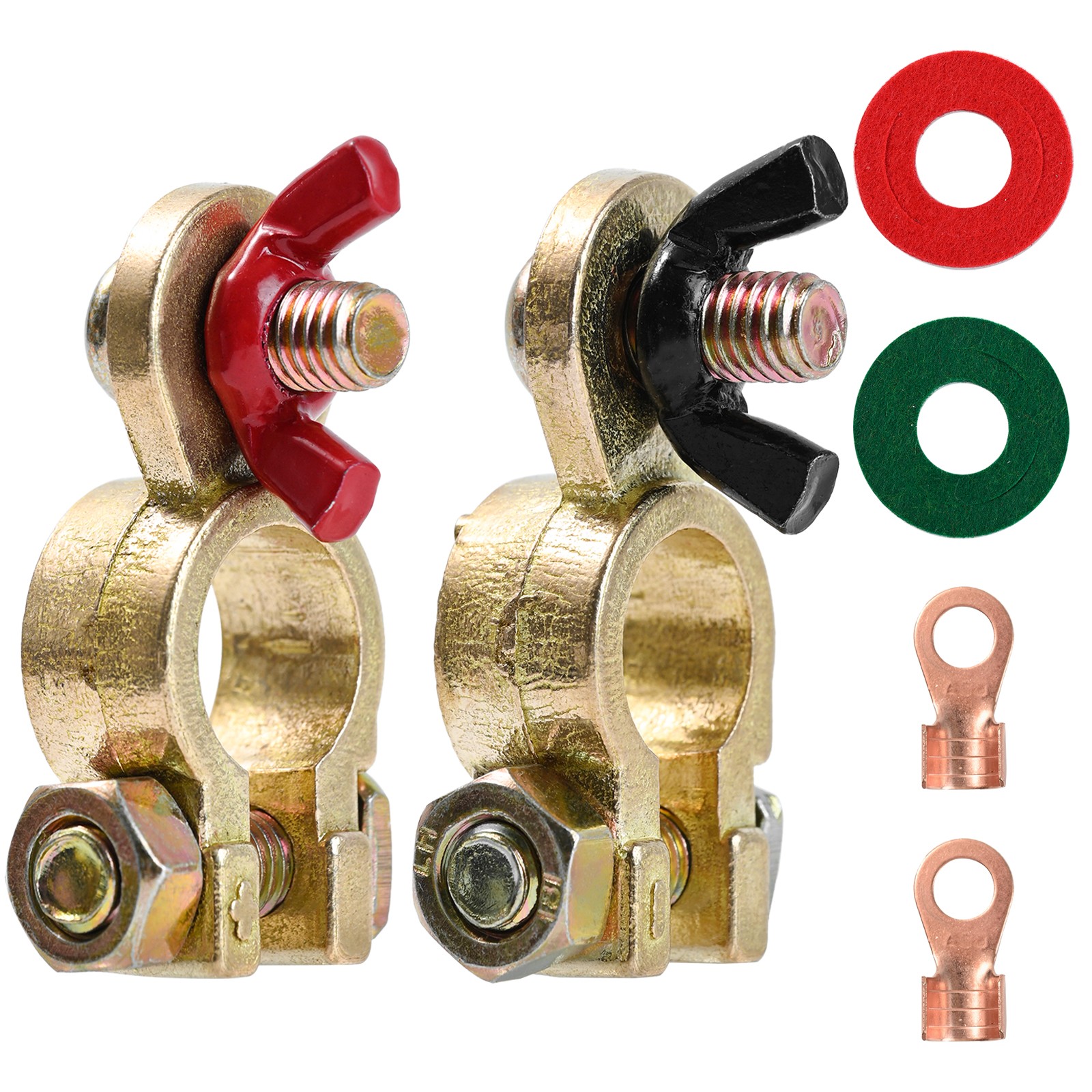 2 X Heavy Duty Car Battery Terminal Connector Positive Negative Brass Clamps 12V