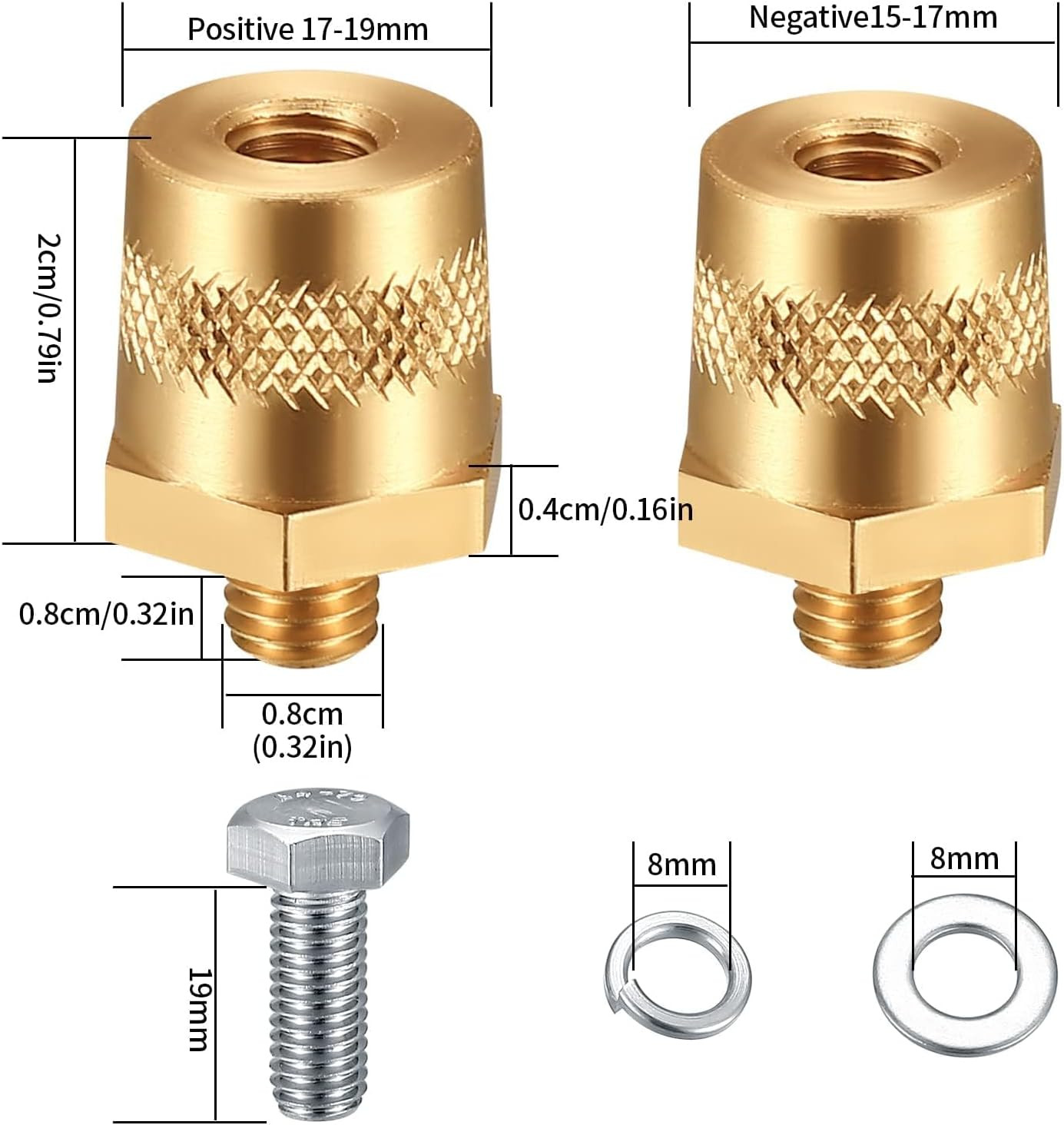 2Pcs Battery Post Terminals Connectors, 3/8″-16 Brass Battery Side Post Terminal