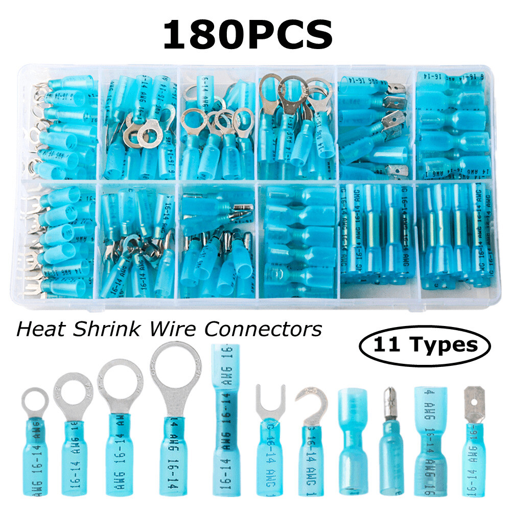 180x 16-14AWG Heat Shrink Wire Connectors Assortment CrimpTerminal Marine Case