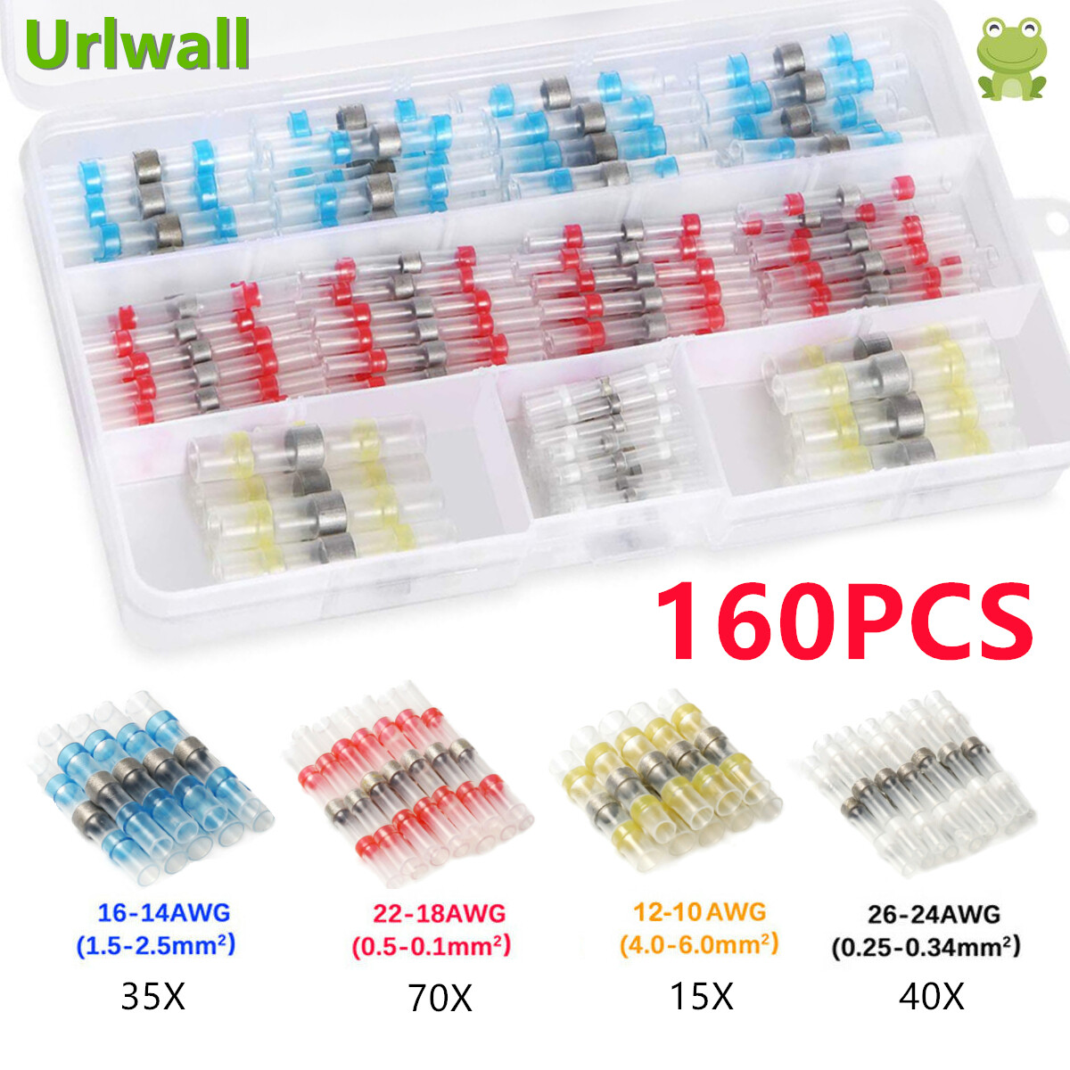 160X Heat Shrink Butt Terminals Waterproof Solder Sleeve Wire Connector 26-10AWG
