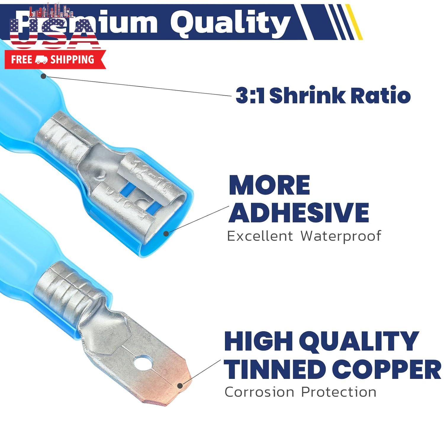 160Pcs Heat Shrink Spade Connectors,Awg 22-10 Female and Male Wire Connectors,Qu