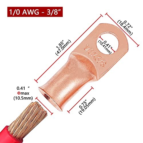 PCS 1/0 AWG – 3/8 Battery Cable Lugs Copper Wire 1/0 Awg – 3/8″ (M10) Ring 4