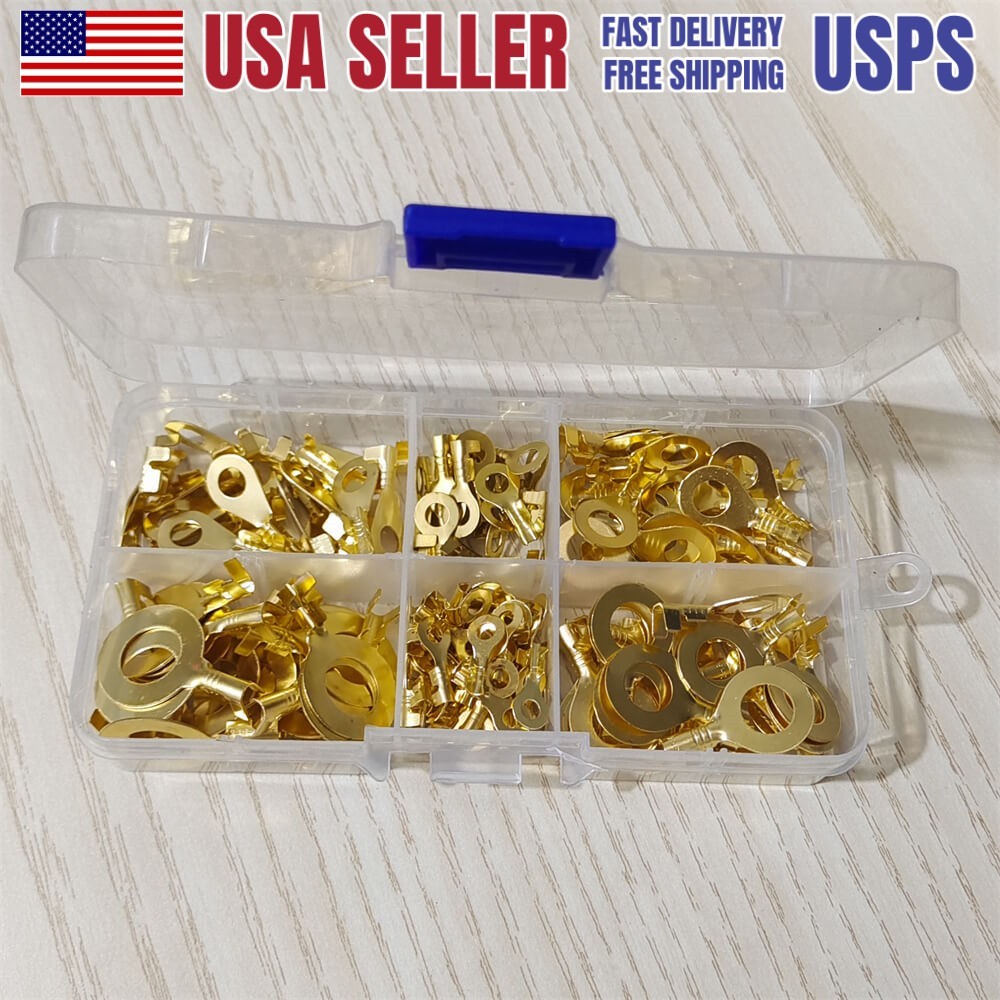 150pcs Non-Insulated Copper Ring Terminals Lugs Open Barrel Crimp Wire Connector