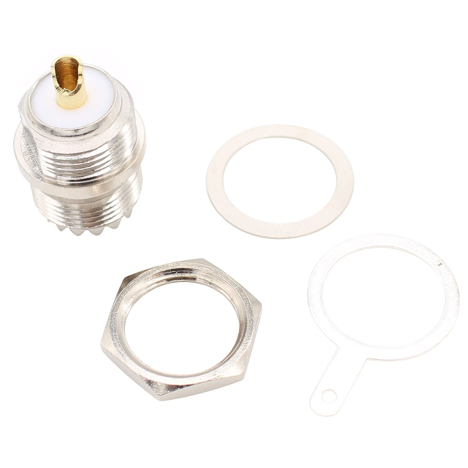 Exgoofit 4-Pack SO239 Bulkhead Connector UHF Female Nut Silver