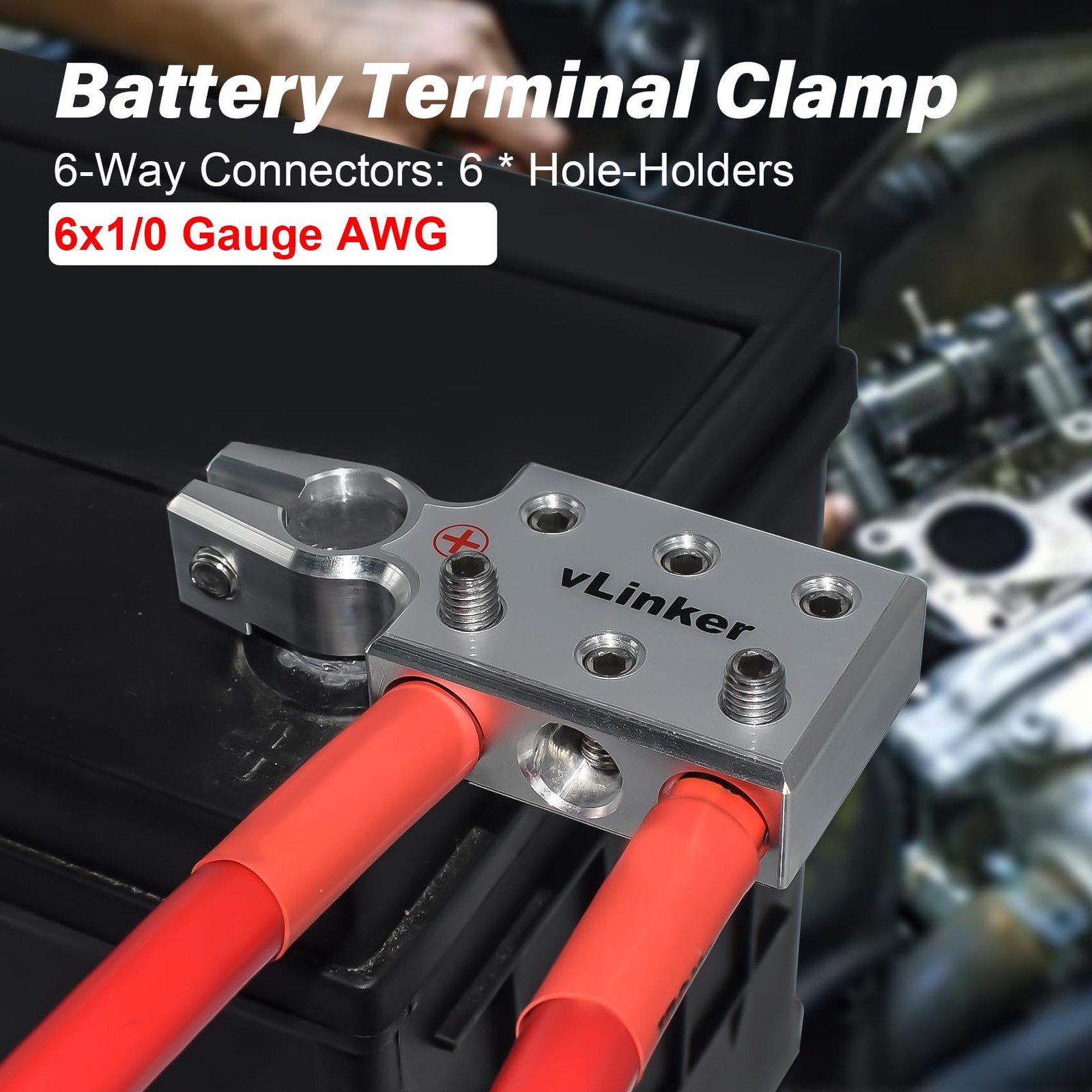 VGATE 6×1/0 Gauge AWG Lead-Acid Battery Terminals Clamp, 6061 Aluminum Batter…