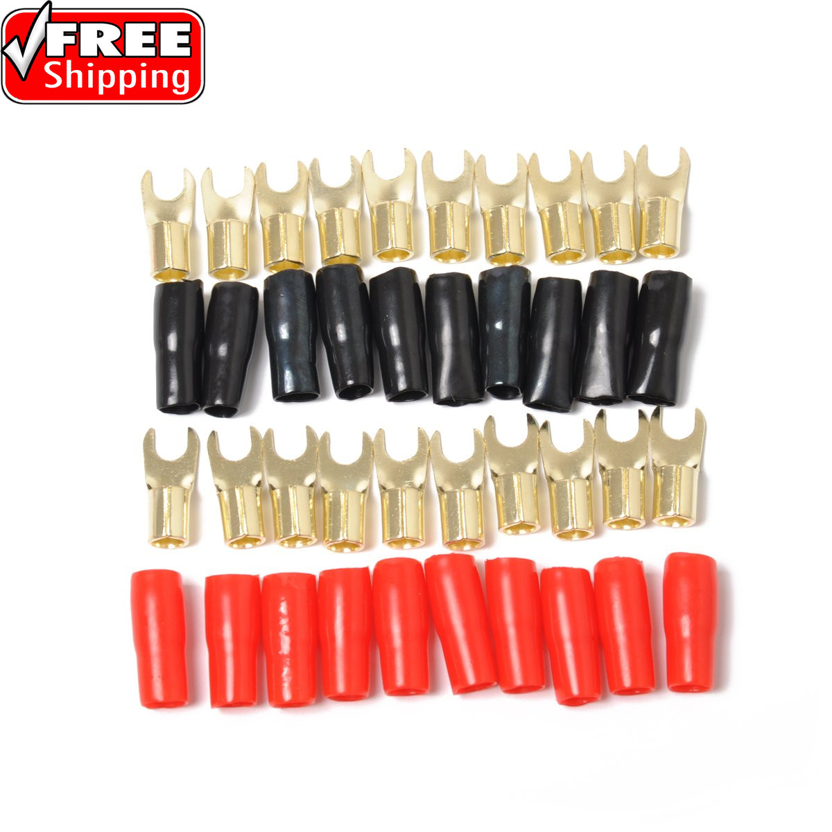 10 Pairs Copper Gold Plated 8 Gauge Strip Spade Terminal Spade Fork Adapters Con