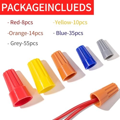 122 Pcs Wire Connectors Nuts Assortment Kit, 5 Size Colorful Electric Wire