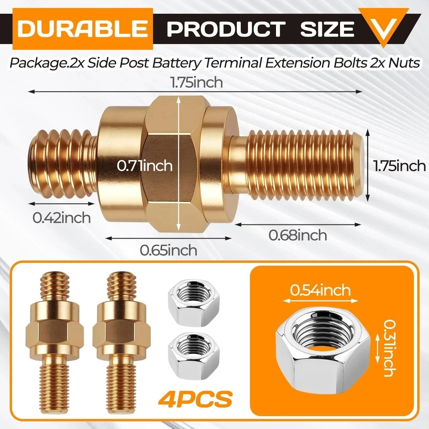 2 Set Side Post Battery Terminal Extension Bolt with Nuts,3/8″-16 Coarse and 3/8