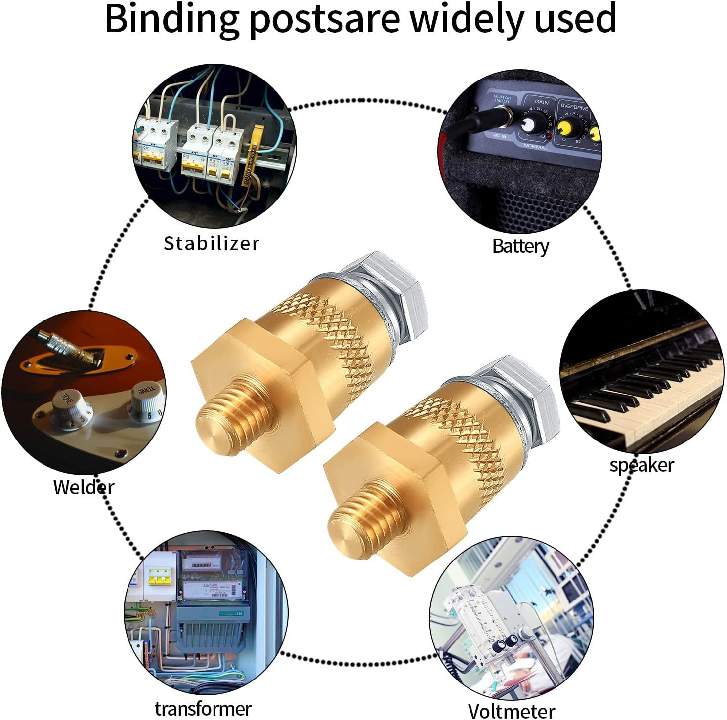 2Pcs Battery Post Terminals Connectors, 3/8″-16 Brass Battery Side Post Terminal