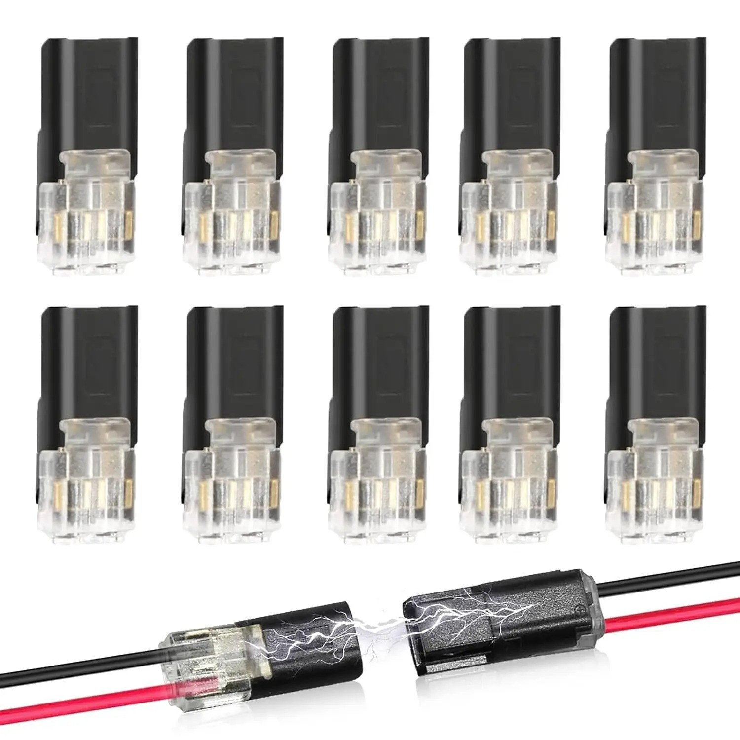 50pc 2-Way Quick Wire Connectors Waterproof Locking Buckle 18-22AWG Solderless