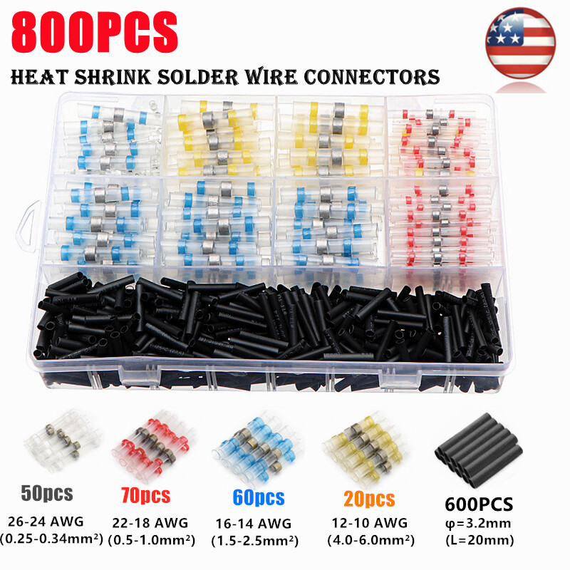 160~1000x Waterproof Seal Solder Cable Wire Connector Heat Shrink Butt Terminals