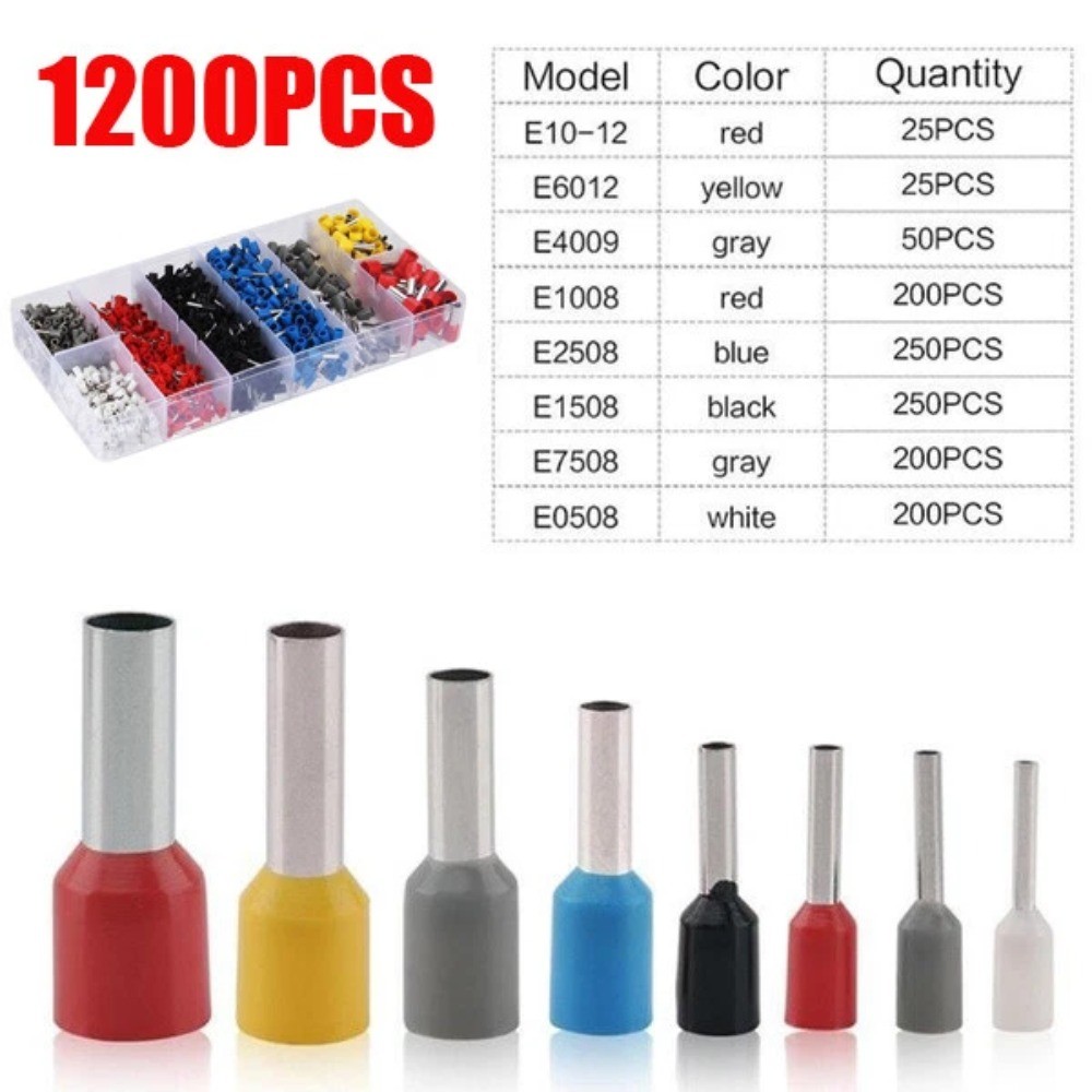 1200Pieces Cord Pin End Bootlace Ferrule Cable Terminal Set Crimp Wire Connector