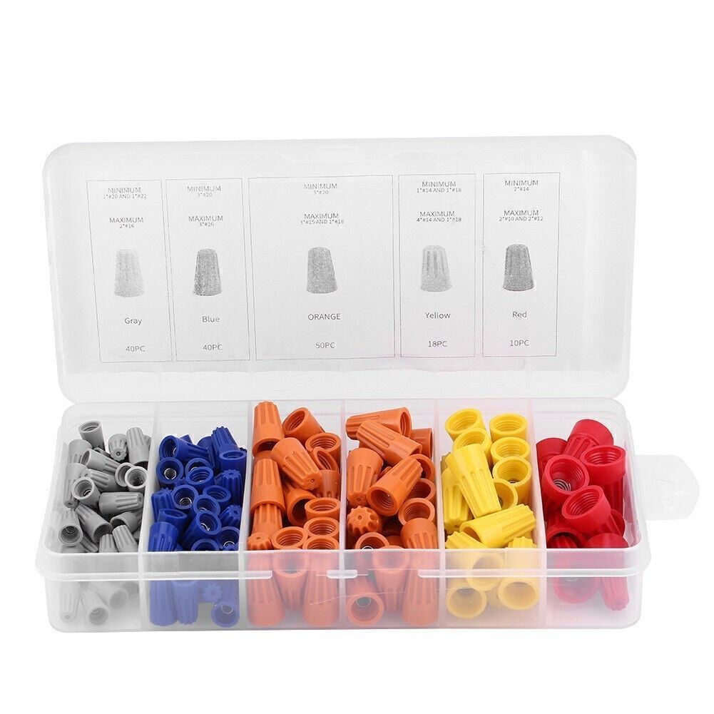 158pcs Assorted Twist on Wire Connectors Screw Terminals Spring Insert Wring