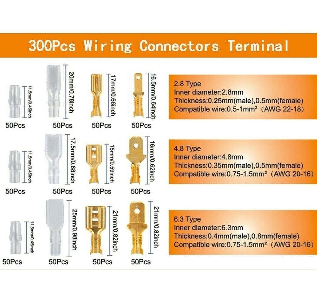 1000PCS Assortment Spade Male Female Terminals Electrical Wire Crimp Connectors
