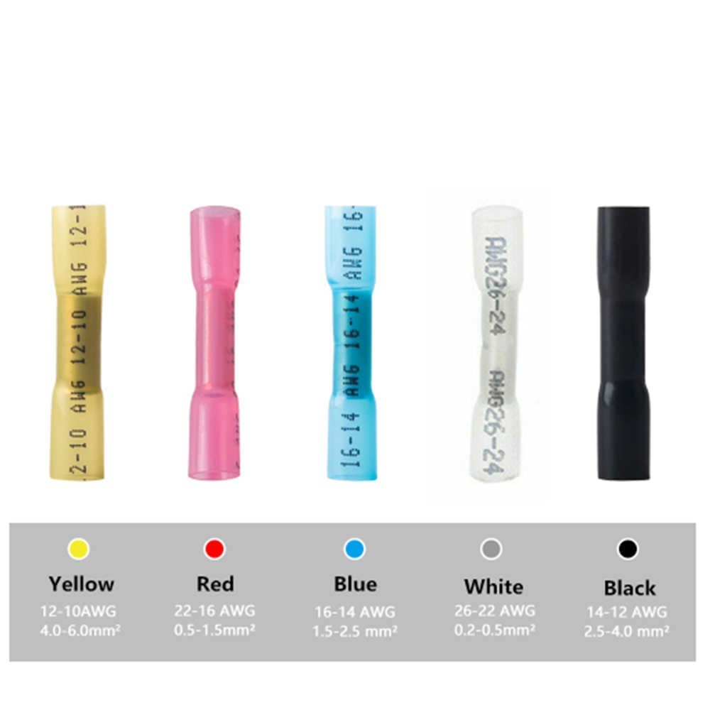 Waterproof Heat Shrink Butt Wire Splice Seal Crimp Connectors Terminals 22-10AWG