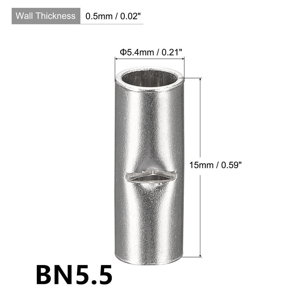 10-100Pcs 2-22 AWG Non-Insulated Copper butt Splice connectors terminal barrel