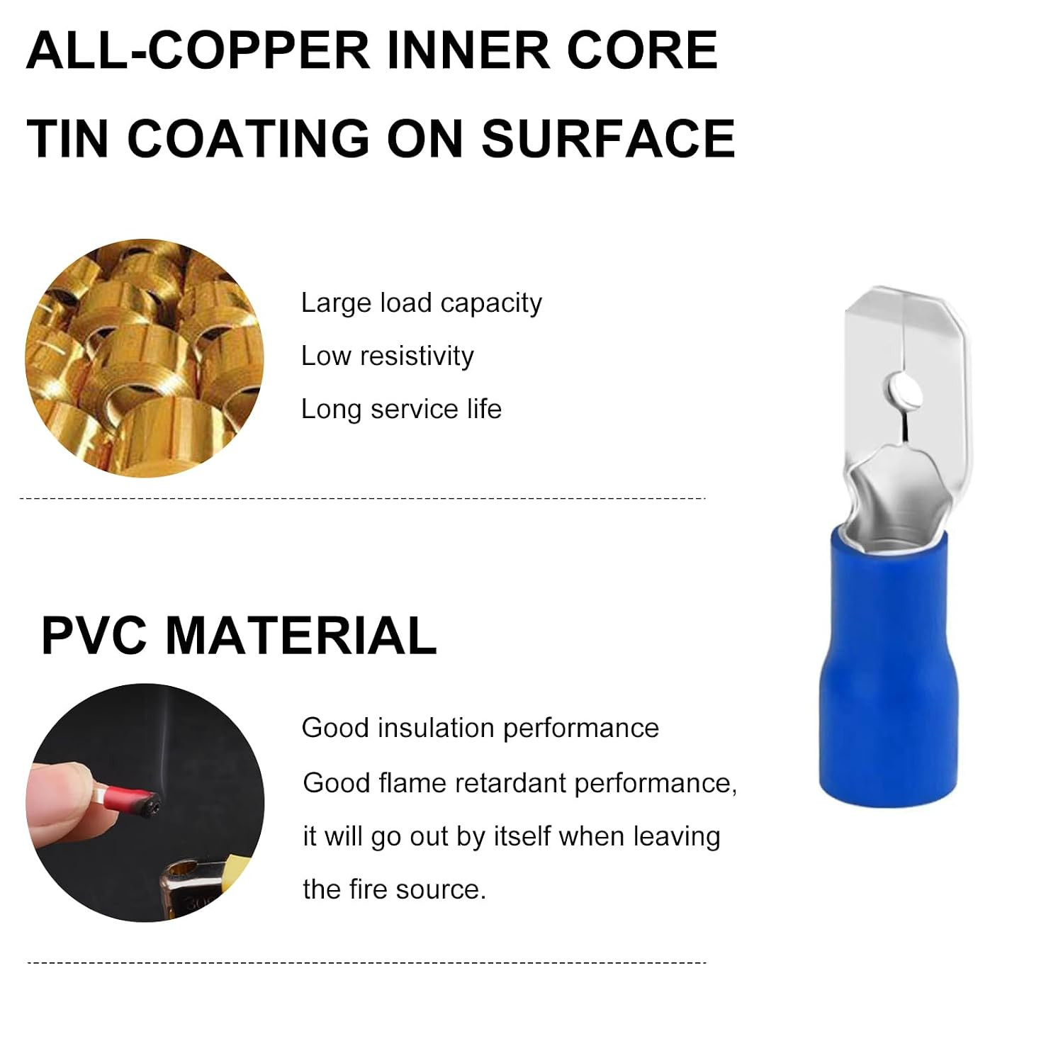 200Pcs Male Quick Disconnects Vinyl Insulated Spade Wire Connectors, 16-14