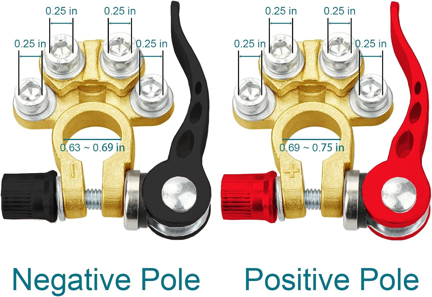 2PCS Battery Terminal Connectors, 4 Way Quick Release Disconnect Battery Termina