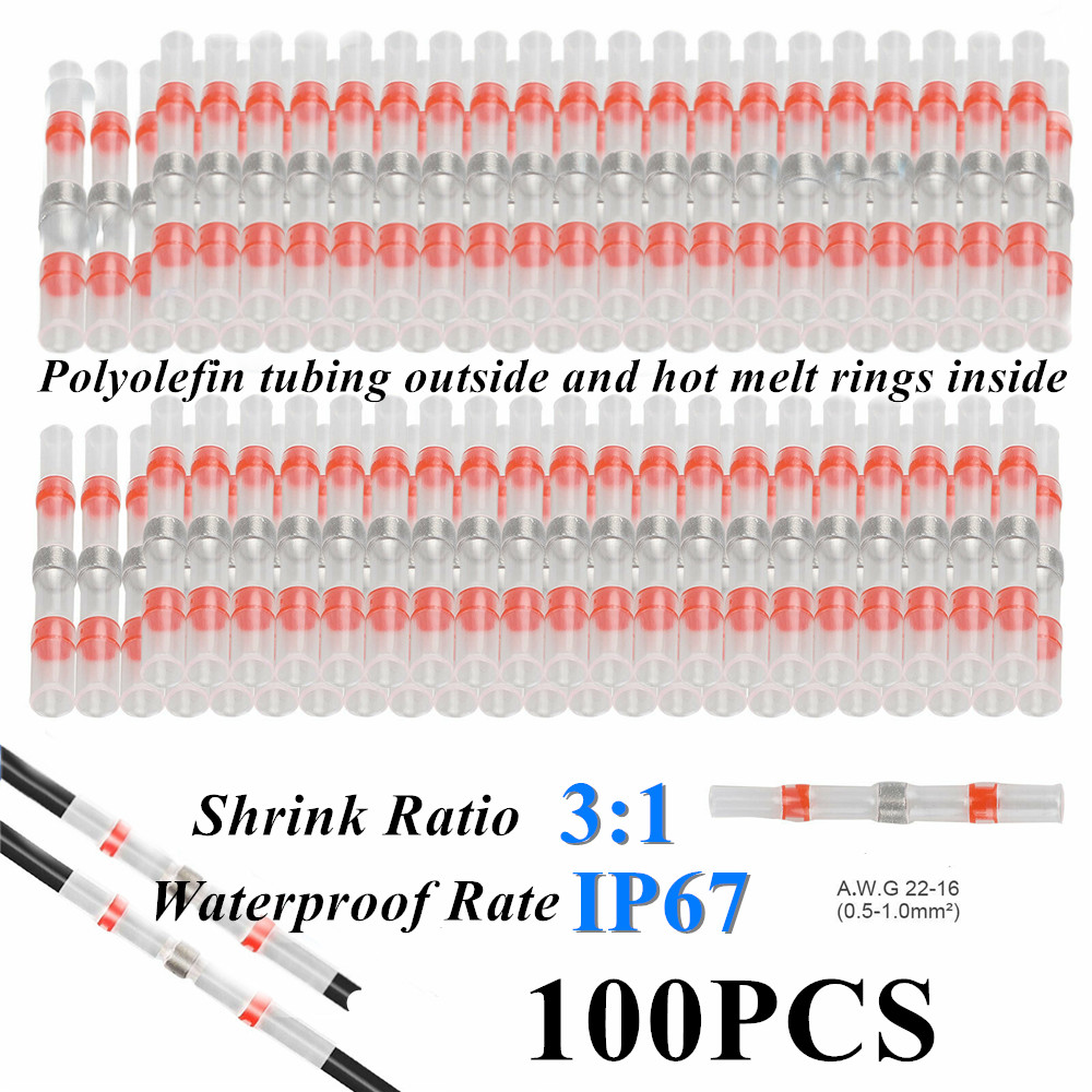 Car Waterproof Heat Shrink Tube Butt Terminal Solder Seal Sleeve Wire Connectors