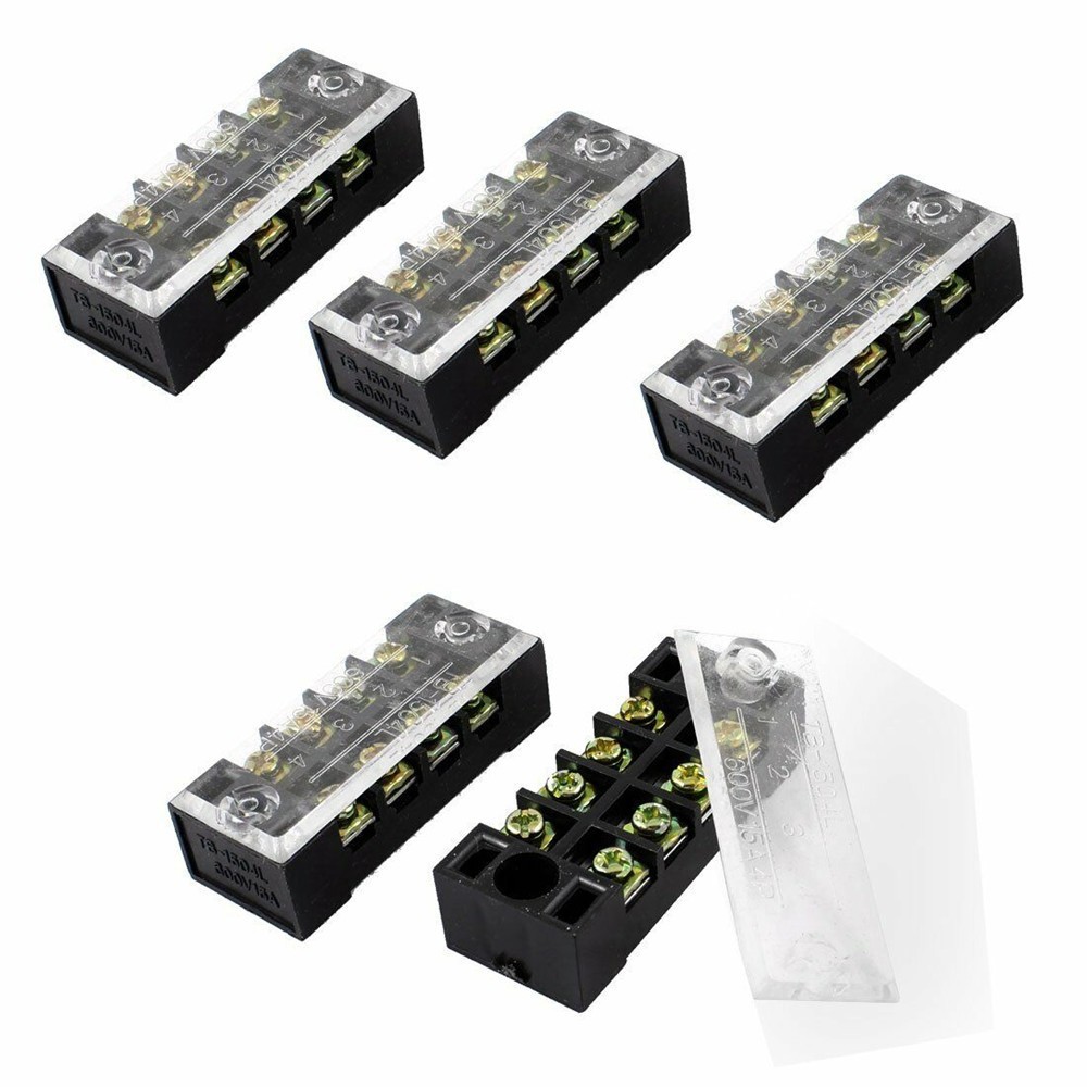 5 Pcs 4 Positions Dual Rows 600V 15A Cable Barrier Block Terminal Strip TB-1504L