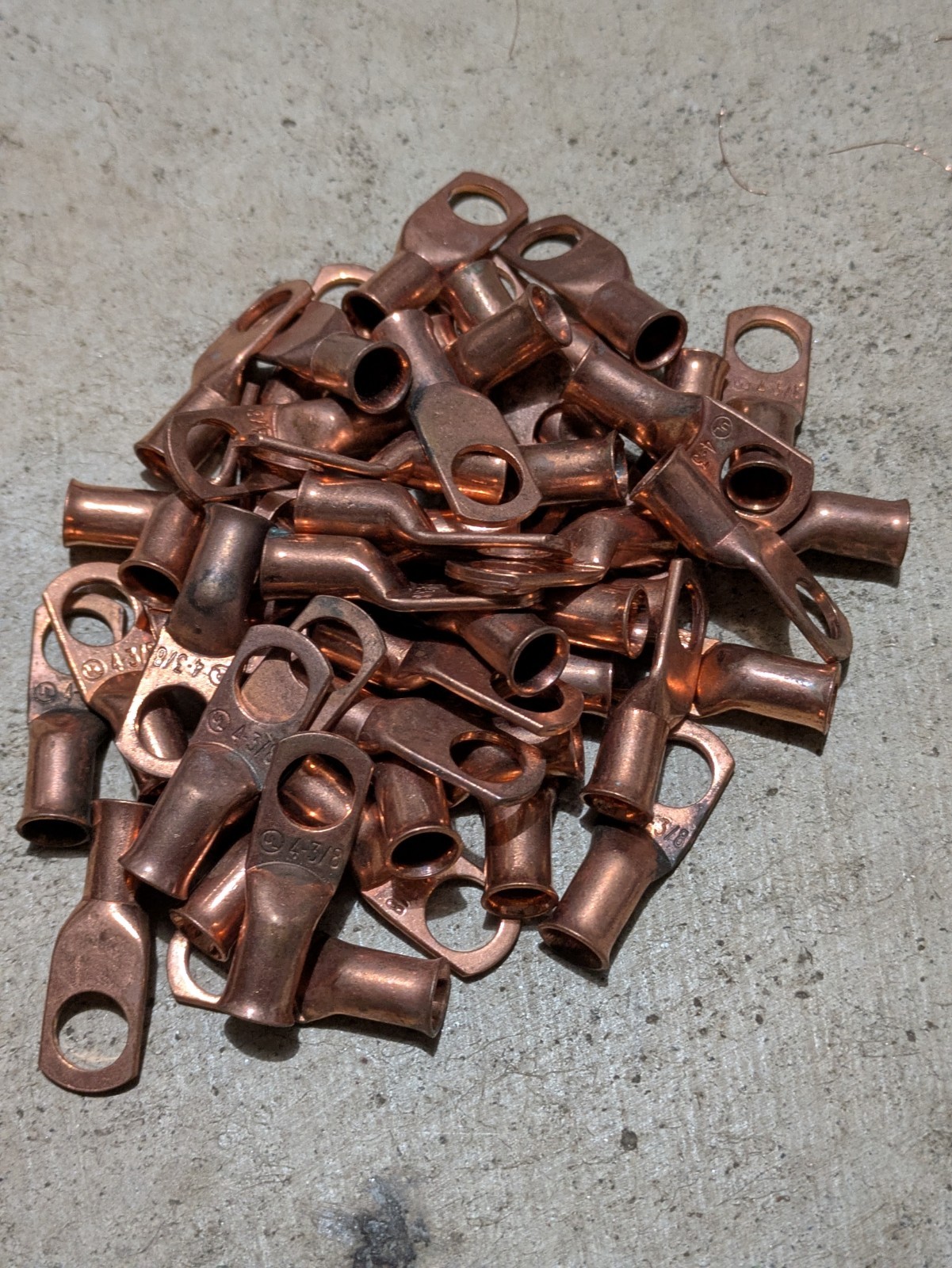 (50) 4 gauge Ring 3/8″ Hole Terminal BATTERY Lug Bare Copper Un-insulated AWG