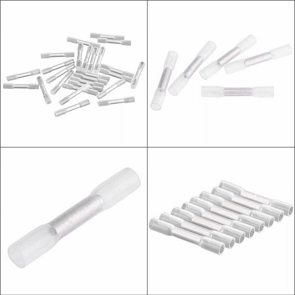 White 50-200Pcs Heat Shrink Butt Wire Connectors Crimp Terminal AWG 26-24 Gauge