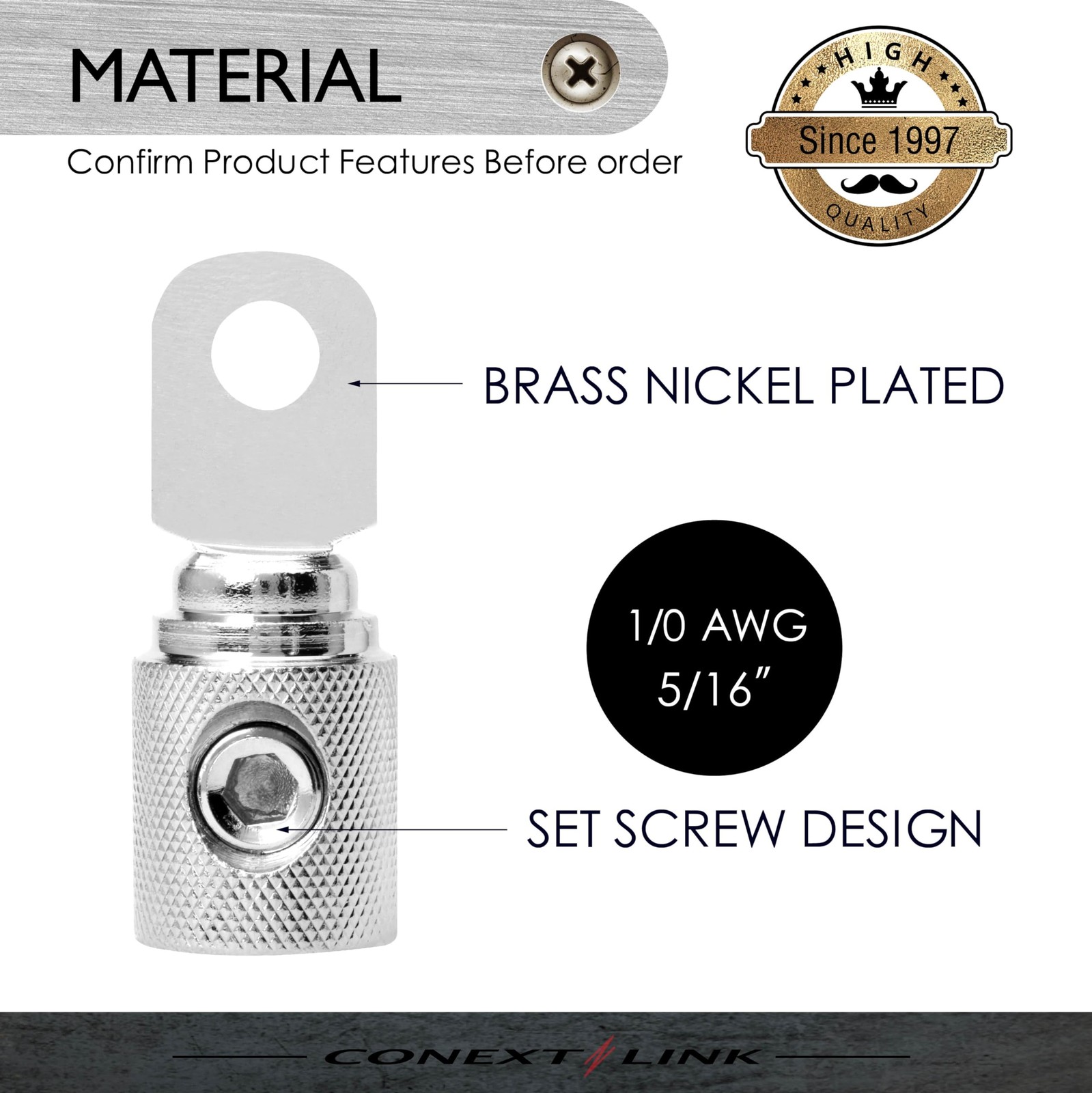 Conext Link RT0N-2 Set Screw Ring Terminal 2 Pack (1/0 Gauge, Nickel)