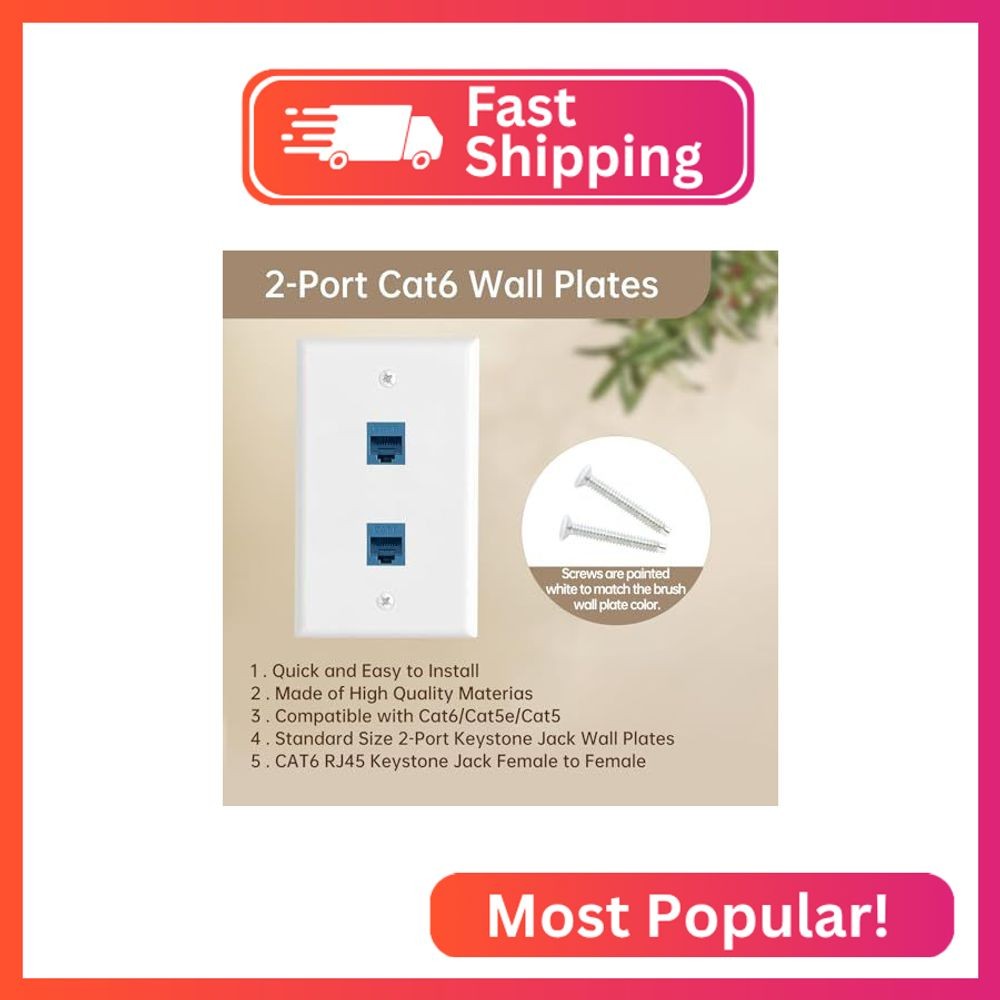 3 Pack 2-Port Ethernet Wall Outlet RJ45 Cat6 Keystone Jack Female to Female