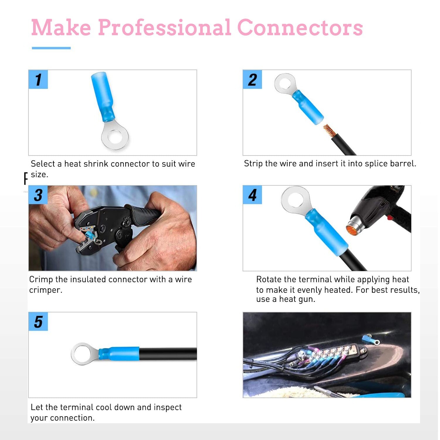 270x Assortment Heat Shrink Butt Wire Connectors Electrical Ring Crimp Terminals