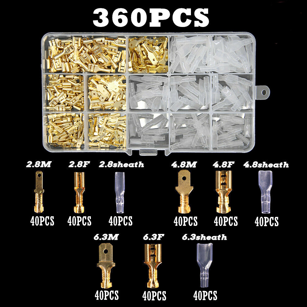 360PCS 2.8/4.8/6.3mm Spade Electrical Wire Connectors Ma/Fe Crimp Terminal/Plier