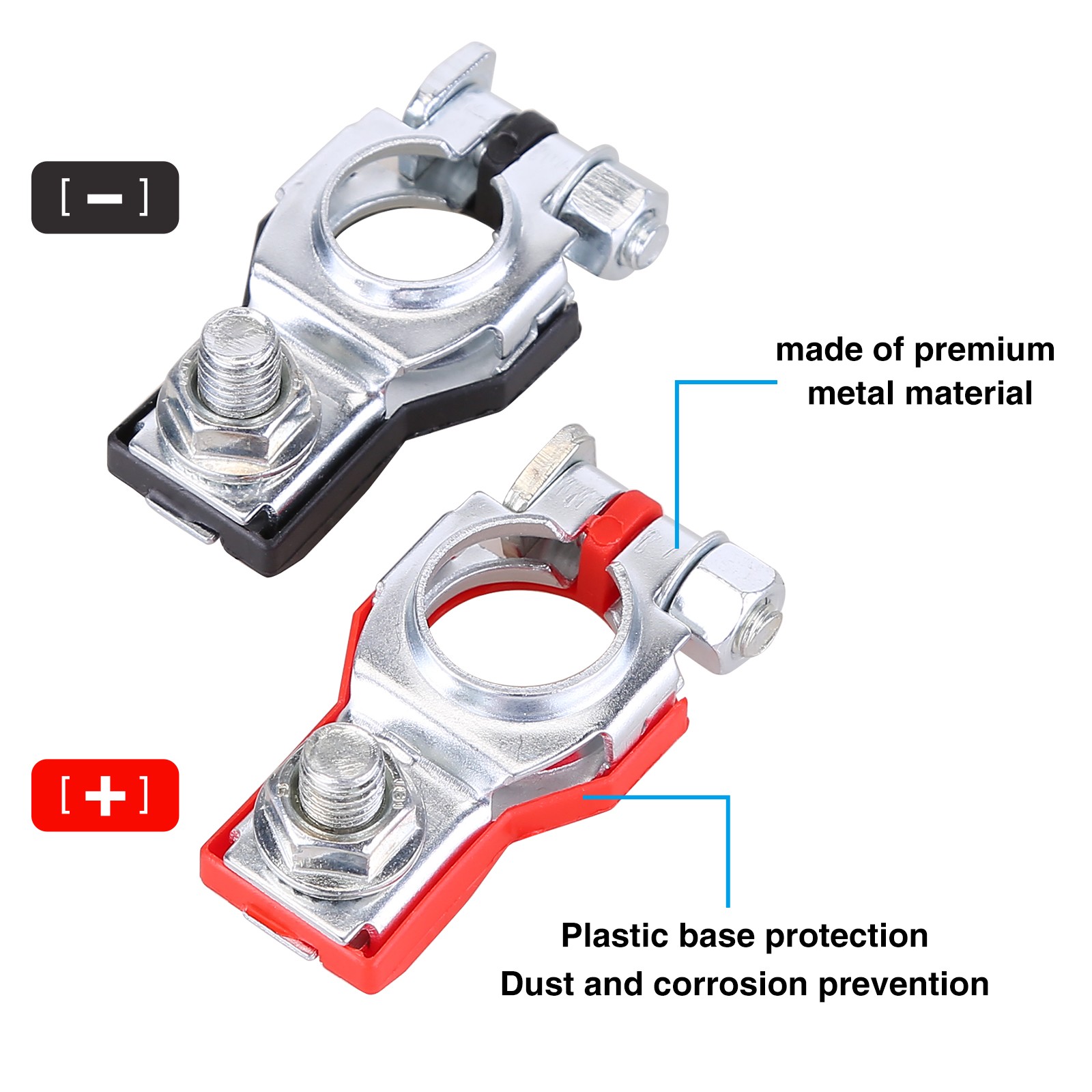 2pcs Car Battery Positive Negative Connectors Terminal Clamp Release Disconnect