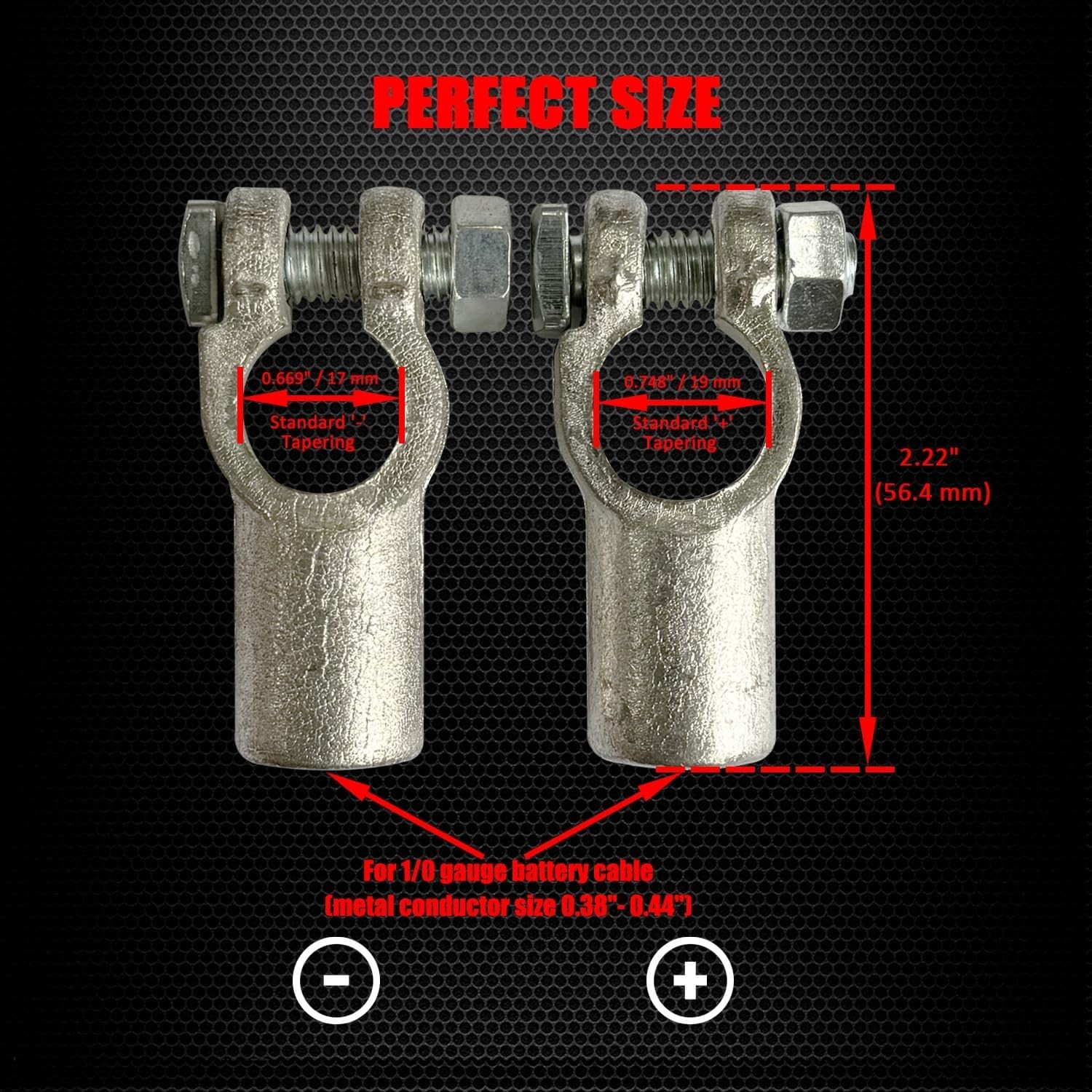 Copper Top Post Battery Terminal Set, Standard Top Post Battery Terminal Clam