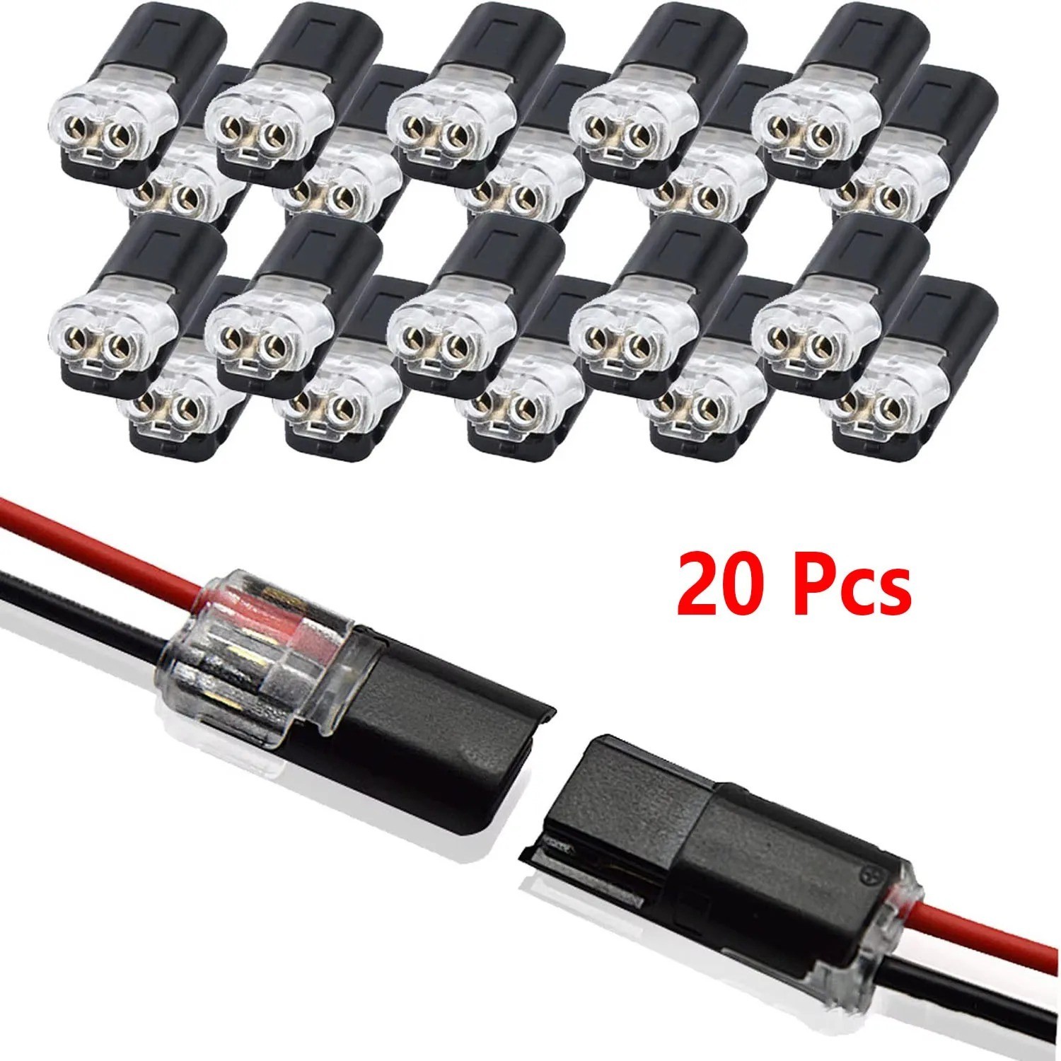 50pc 2-Way Quick Wire Connectors Waterproof Locking Buckle 18-22AWG Solderless