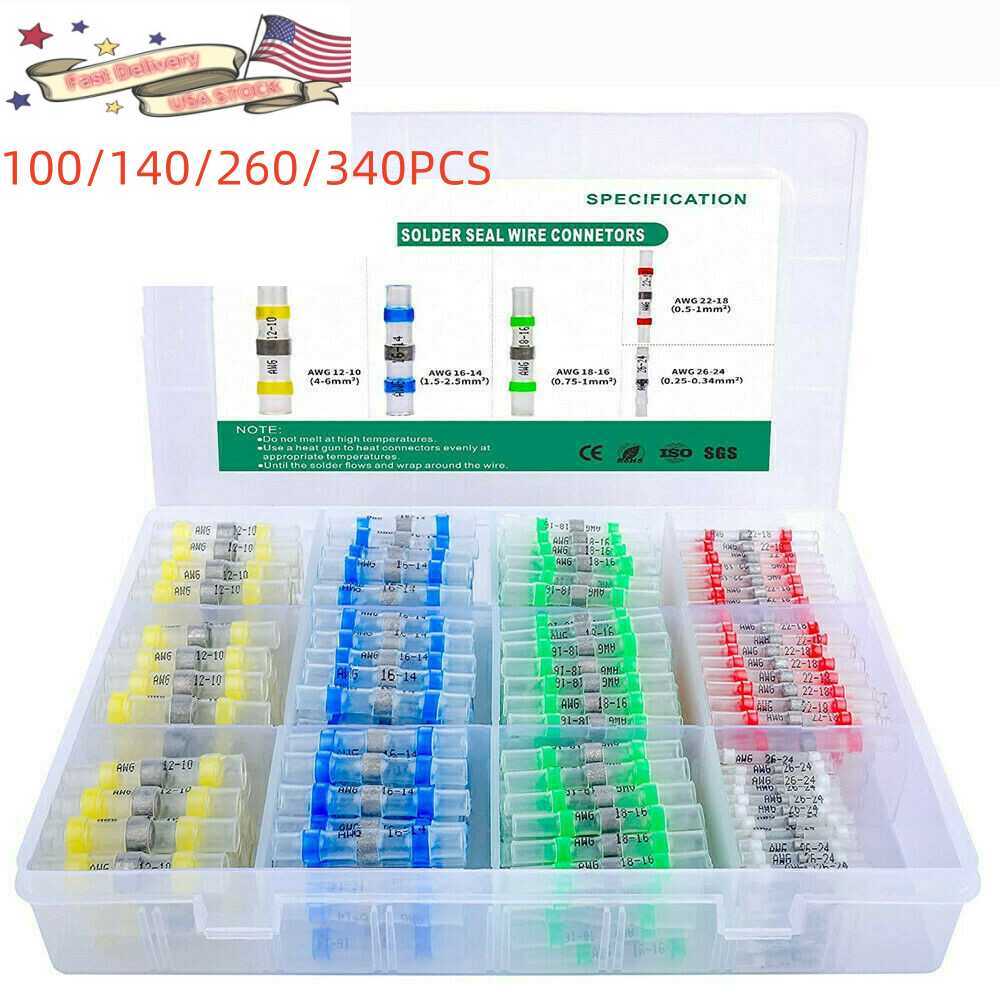 100/340PCS Waterproof Solder Stick Seal Sleeve Heat Shrink Butt Wire Connectors