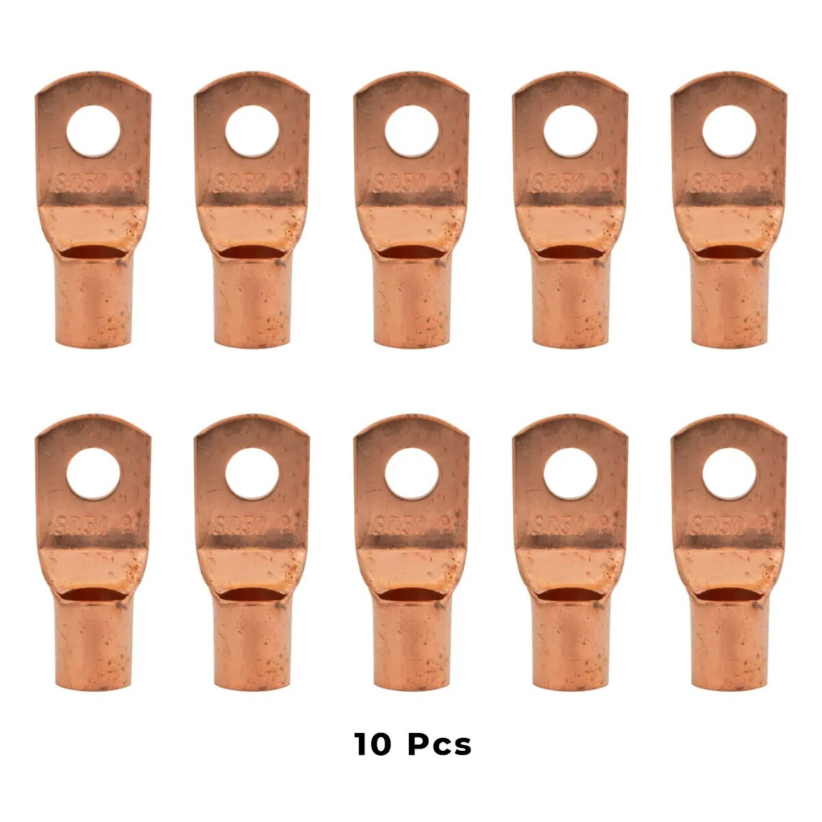 1/0 Gauge AWG Non-Insulated Pure Copper Lugs 5/16″ Ring Terminal Connector 10pcs