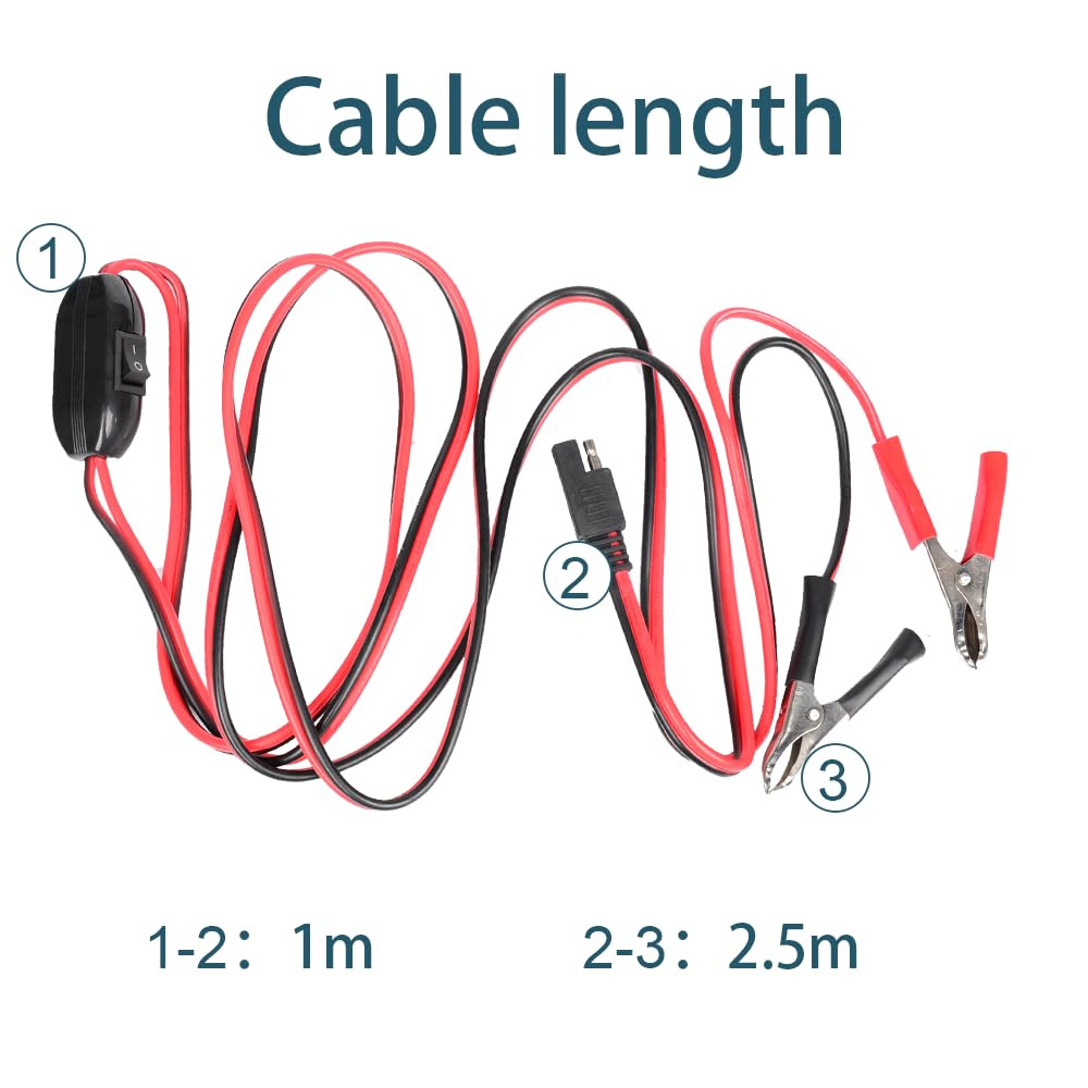 8FT 14AWG SAE to Battery Alligator Clip Wire Harness