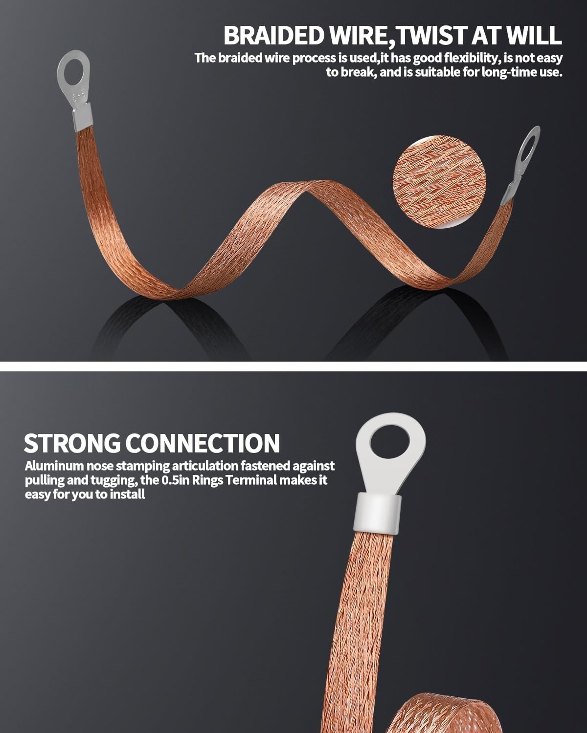 6 PCS Universal Automotive Braided Copper Ground Strap, 12 Inch Engine Ground S