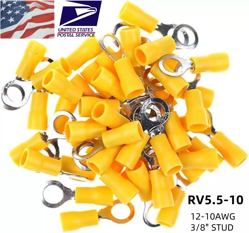 50-200PCS 12-10AWG Insulated Ring Terminal Electrical Wire Crimp Connectors 3/8″