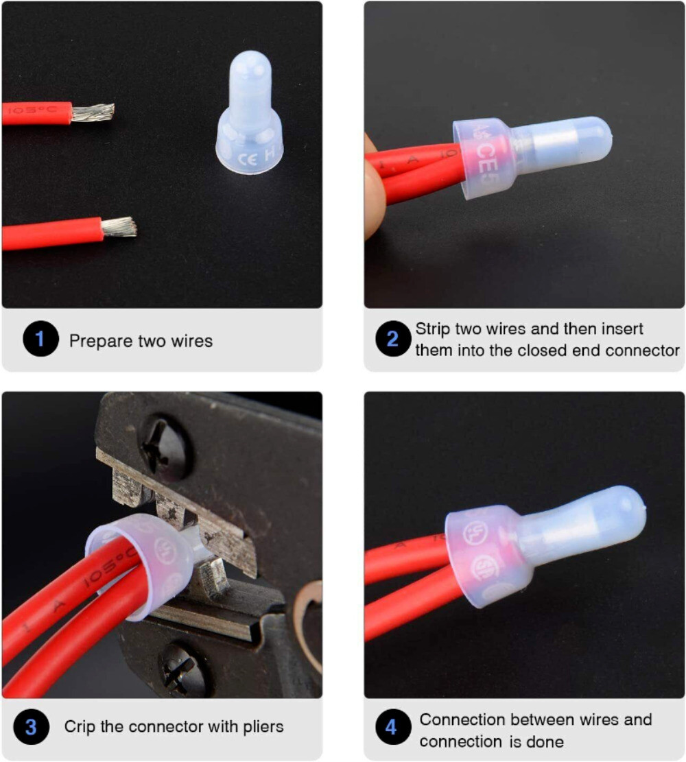 350PCS Closed End Crimp Cap12-10 16-14 22-18 AWG Gauge Wire Connector Terminal