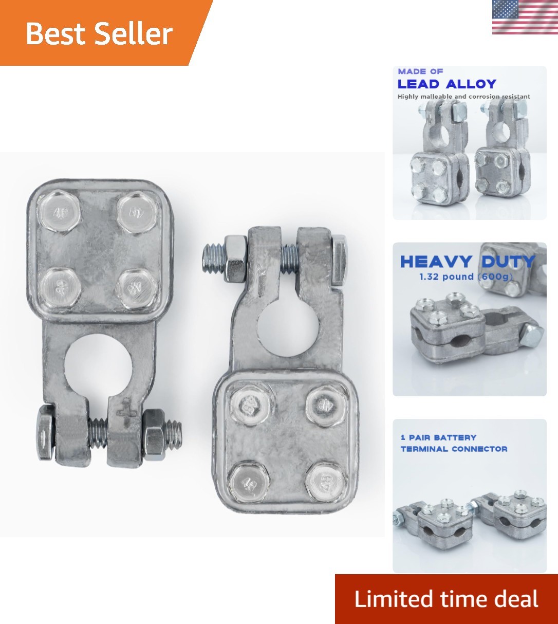 Versatile Heavy Duty Battery Terminal Connectors for Cars, RVs & Boats – 1 Pair